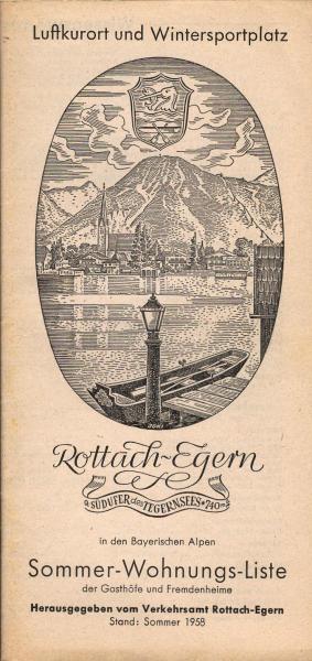 Rottach - Egern in den Bayerischen Alpen  :  Sommer - Wohnungs - Liste der Gasthöfe und Fremdenheime (Werbebroschüre)