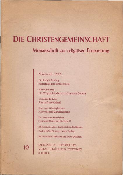 Die Christengemeinschaft : Monatsschrift zur religiösen Erneuerung. 38. Jg., Heft 10 / 1966