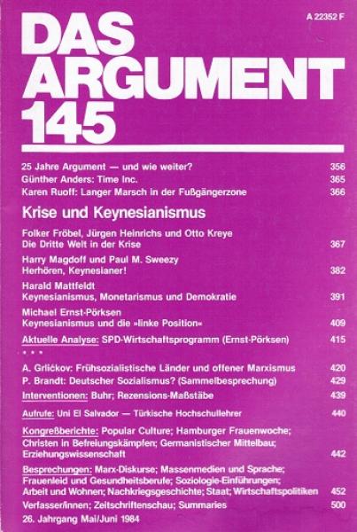 Das Argument. Zeitschrift für Philosophie und Sozialwissenschaften. Nr. 145 (26. Jahrgang. Mai/Juni 1984. Krise und Keynesianismus).