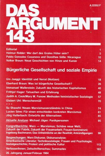 Das Argument. Zeitschrift für Philosophie und Sozialwissenschaften. Nr. 143 (26. Jahrgang. Januar/Februar 1984. Bürgerliche Gesellschaft und soziale Empirie).