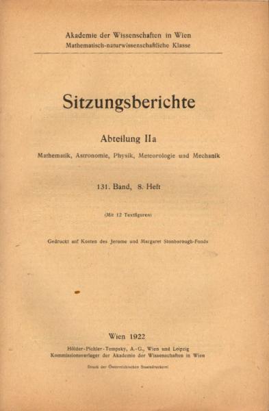 Sitzungsberichte : Abteilung 2a ; 131. Band. 8. Heft