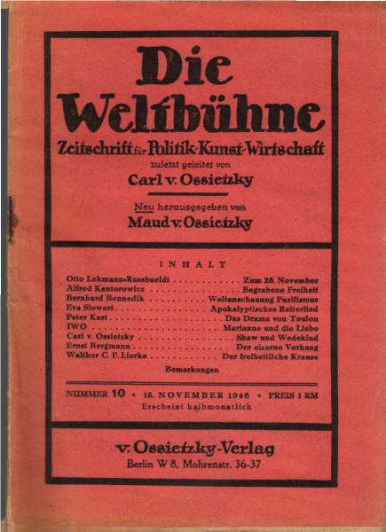 Die Weltbühne. Wochenschrift für Politik / Kunst / Wirtschaft. Heft 10, 1946