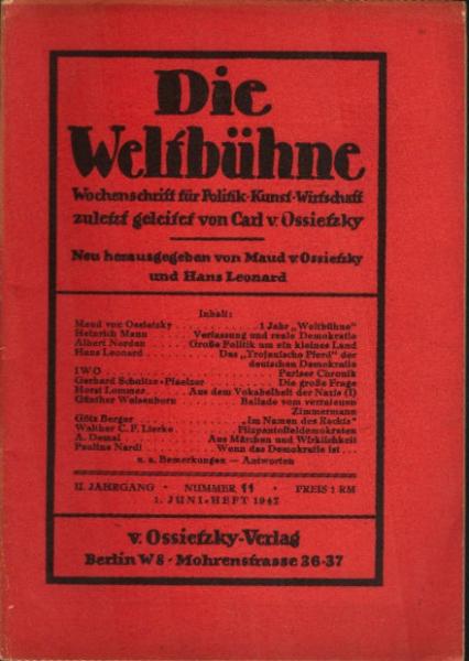 Die Weltbühne. Wochenschrift für Politik / Kunst / Wirtschaft. Heft 11, 1947