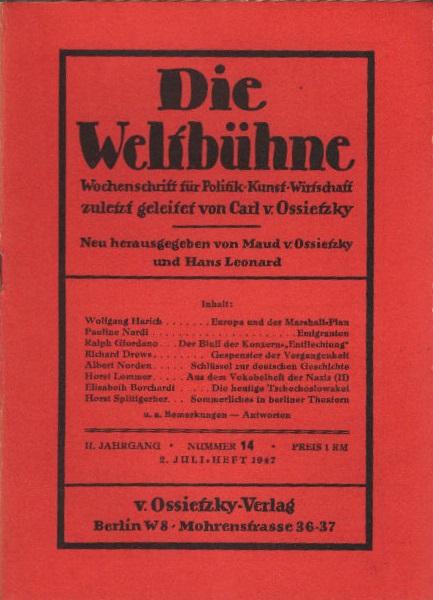 Die Weltbühne. Wochenschrift für Politik / Kunst / Wirtschaft. Heft 14, 1947