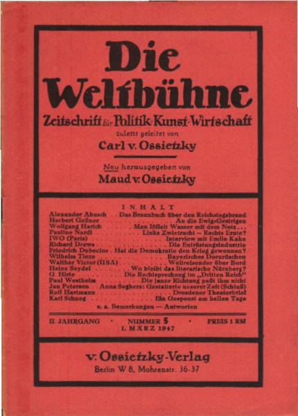 Die Weltbühne. Wochenschrift für Politik / Kunst / Wirtschaft. Heft 5, 1947