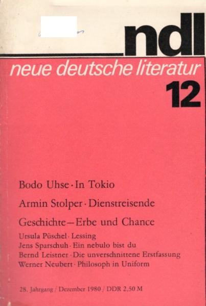 Neue Deutsche Literatur (ndl). Monatsschrift für Literatur und Kritik. 28. Jg., Heft 12.