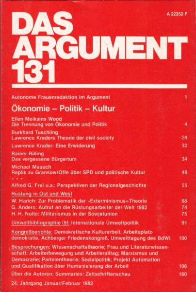 Das Argument. Zeitschrift für Philosophie und Sozialwissenschaften. Nr. 131/ 1982. Ökonomie - Politik - Kultur