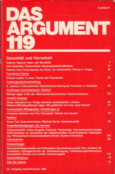 Das Argument. Zeitschrift für Philosophie und Sozialwissenschaften. Nr. 119/ 1980. Sexualität und Herrschaft