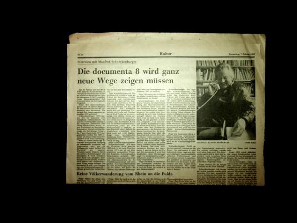 Die documenta 8 wird ganz neue Wege zeigen müssen. Interview mit Manfred Schneckenburger / Presseausschnitt aus HNA, Februar 1985