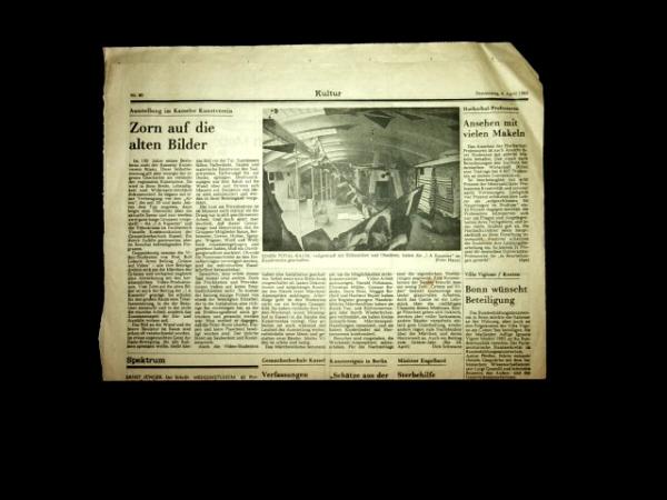 Zorn auf die alten Bilder. Ausstellung im Kasseler Kunstverein / Presseausschnitt aus HNA, April 1985