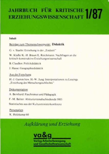 Jahrbuch für kritische Erziehungswissenschaft, Teil: 1. 1987