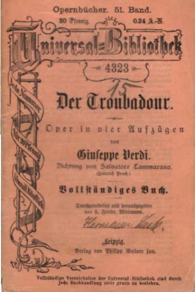 Der Troubadour : Oper in 4 Aufzügen.