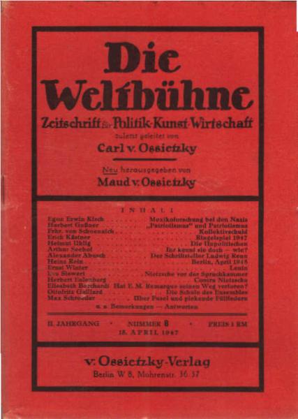 Die Weltbühne. Wochenschrift für Politik / Kunst / Wirtschaft. Heft 8, 1947