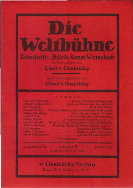 Die Weltbühne. Wochenschrift für Politik / Kunst / Wirtschaft. Heft 9, 1947