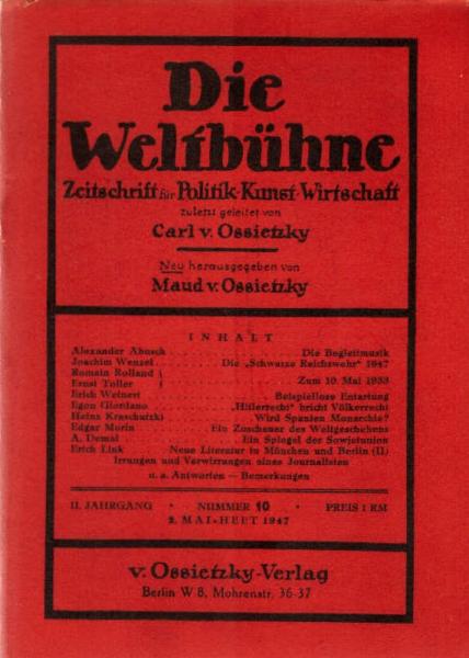 Die Weltbühne. Wochenschrift für Politik / Kunst / Wirtschaft. Heft 10, 1947