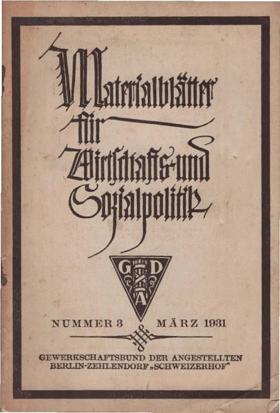 Materialblätter für Wirtschafts- und Sozialpolitik. Nummer 3.
