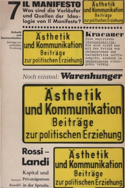 Ästhetik und Kommunikation, Beiträge zur politischen Erziehung. Heft 7, März 1972, Il Manifesto, Ross