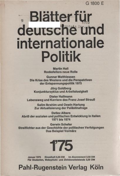 Blätter für deutsche und internationale Politik. Heft 1 / 1975.