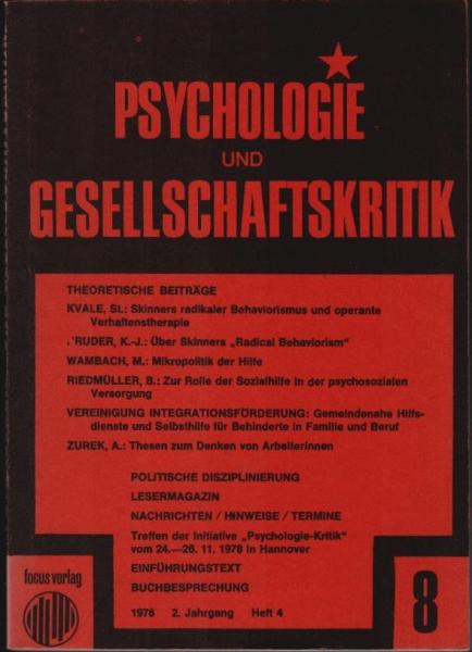Psychologie und Gesellschaft. Zeitschrift zur Kritik bürgerlicher Psychologie. Heft 4, 1978.