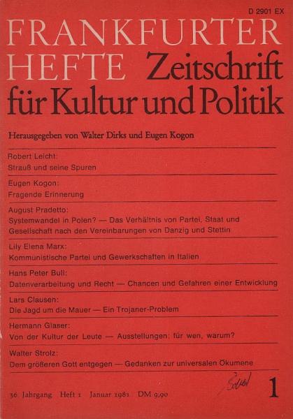 Frankfurter Hefte : Zeitschrift für Kultur und Politik / 36. Jahrgang (1981), Heft 1.