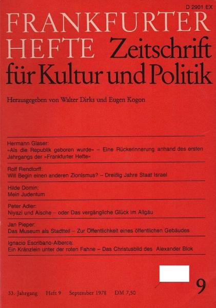 Frankfurter Hefte : Zeitschrift für Kultur und Politik / 33. Jahrgang (1978), Heft 9.