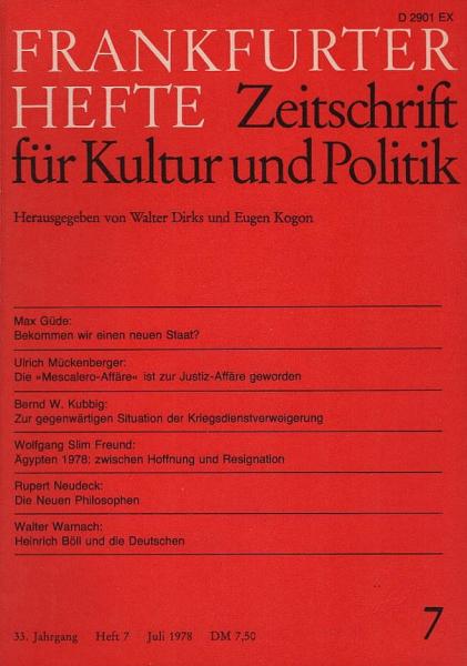 Frankfurter Hefte : Zeitschrift für Kultur und Politik / 33. Jahrgang (1978), Heft 7