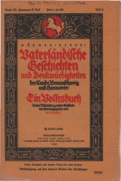 Vaterländische Geschichten und Denkwürdigkeiten der Lande Braunschweig und Hannover; Band III: Hannover II. Teil, Heft 8.