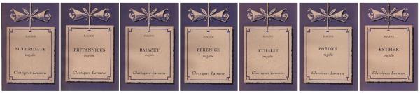 7 Titel aus der Reihe Classiques Larousse : 1., Mithridate ; 2., Athalie ; 3., Bérénice ; 4., Bajazet ; 5., Esther ; 6., Phèdre ; 7., Britannicus