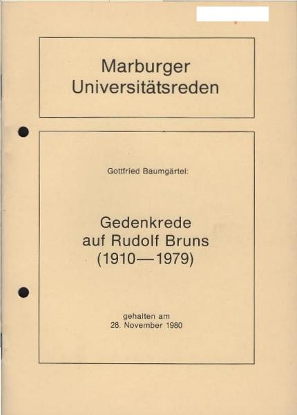 Gedenkrede auf Rudolf Bruns : (1910 - 1979) ; gehalten am 28. November 1980.