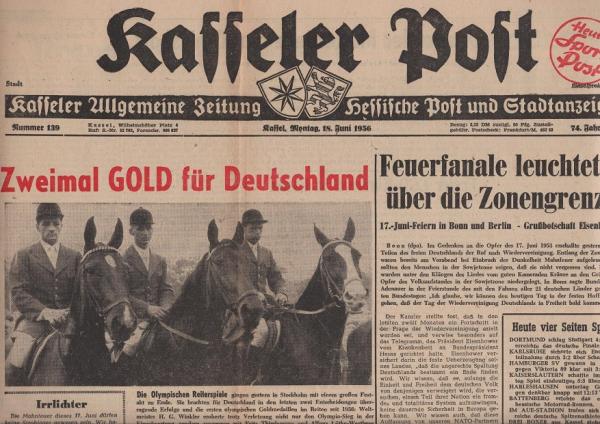 Kasseler Post. Kasseler Allgemeine Zeitung - Hessische Post und Stadtanzeiger. Montag, 18. Juni 1956 - Nr. 139.