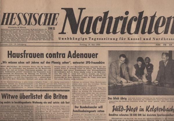 Hessische Nachrichten : unabhängige Tageszeitung für Kassel und Nordhessen. Ausgabe: Freitag, den 18. Mai 1956.