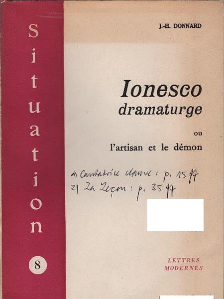 Ionesco dramaturge ou l'artisan et le démon.