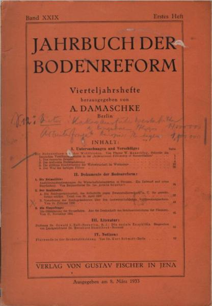 Jahrbuch der Bodenreform : Vierteljahreshefte; Band 29, 1. Heft (1933)