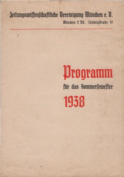 Programm [Flyer] für das Sommersemester 1938.