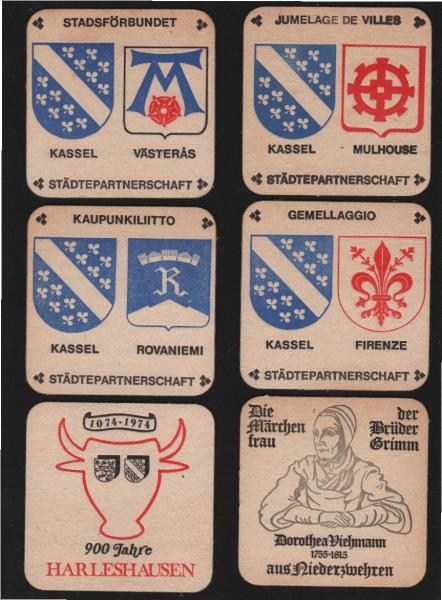 19 Bierdeckel mit 5 verschiedenen Motiven der Stadt Kassel.