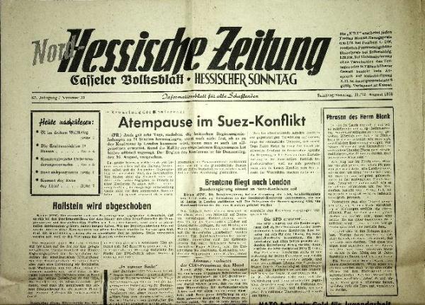 Casseler Volksblatt. Informationsblatt für alle Schaffenden. Nr. 31, 11. / 12. August 1956, 67. Jahrgang.
