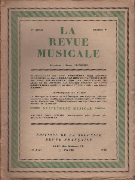 La Revue Musicale. 7 e année., 1926, Numéro 6.