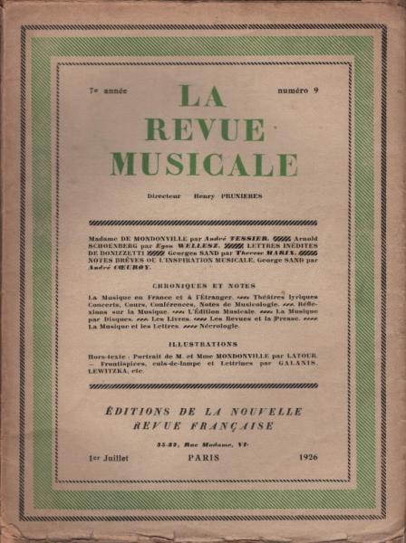 La Revue Musicale. 7 e année., 1926, Numéro 9.