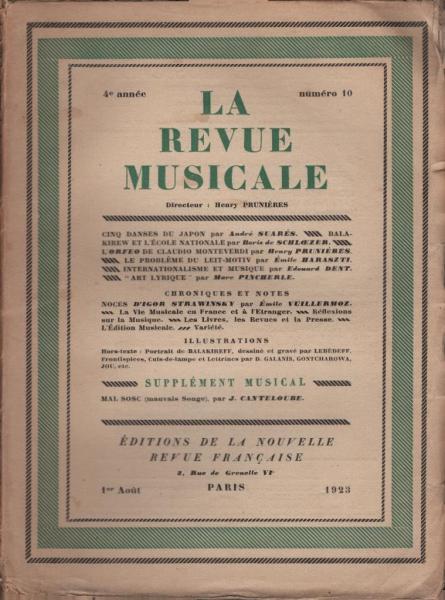 La Revue Musicale. 4 e année., 1923, Numéro 10.