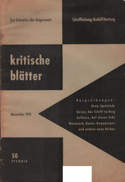 Kritische Blätter Zur Literatur der Gegenwart. Heft 2, Nov. 1955.