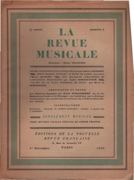 La Revue Musicale. 3e année., 1922, Numéro 2.