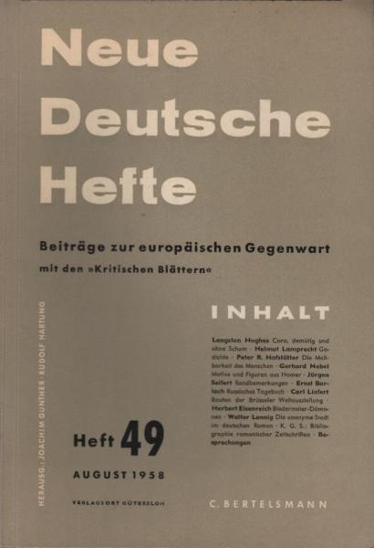 Neue Deutsche Hefte. Beiträge zur europäischen Gegenwart; Heft 49, August 1958.