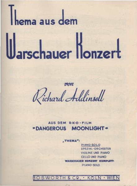 Thema aus dem Warschauer Konzert aus dem RKO-Film "Dangerous moonlight" ; Piano solo