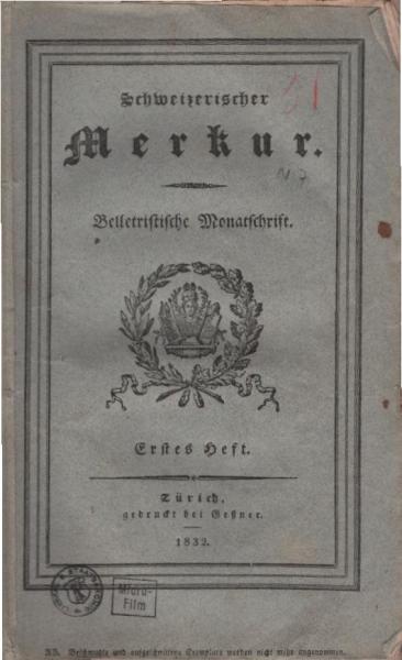 Schweizerischer Merkur : Belletristische Monatsschrift. Drittes Heft.
