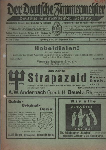 Der Deutsche Zimmermeister. Deutsche Zimmermeister - Zeitung. 31. Jahrgang, 1929, Nr. 39.