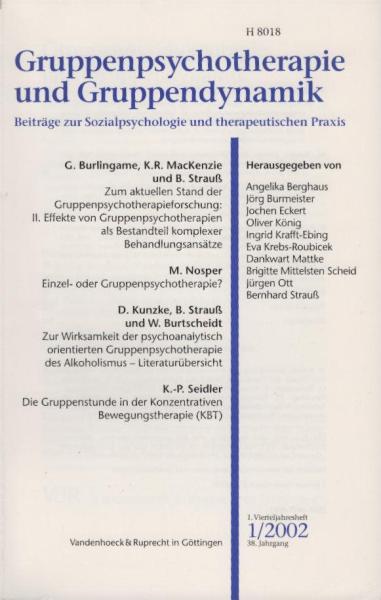 Gruppenpsychotherapie und Gruppendynamik. Beiträge zur Sozialpsychologie und therapeutischen Praxis. Heft 1 / 2002, 38. Jahrgang.