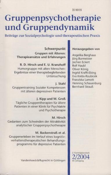 Gruppenpsychotherapie und Gruppendynamik. Beiträge zur Sozialpsychologie und therapeutischen Praxis. Heft 2 / 2004, 40. Jahrgang.