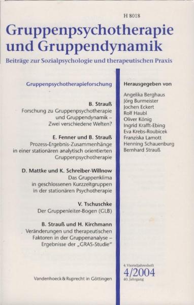 Gruppenpsychotherapie und Gruppendynamik. Beiträge zur Sozialpsychologie und therapeutischen Praxis. Heft 4/ 2004, 40. Jahrgang.