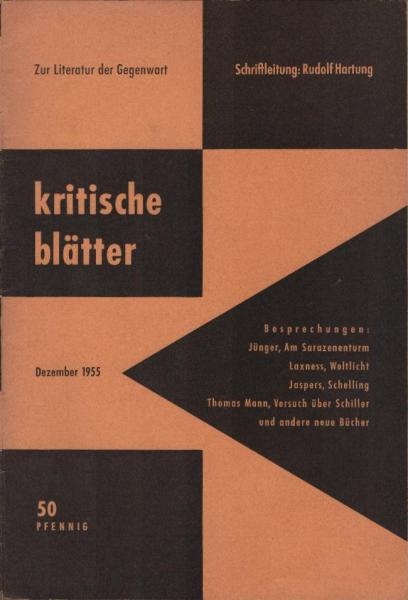 Kritische Blätter Zur Literatur der Gegenwart. Heft 3, Dez. 1955.