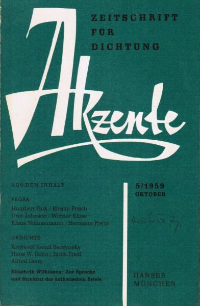 Akzente. Zeitschrift für Dichtung; Jg. 1959, Heft 5.